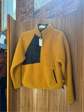 Mustard Sherpa Pullover with Black Quilted Panel